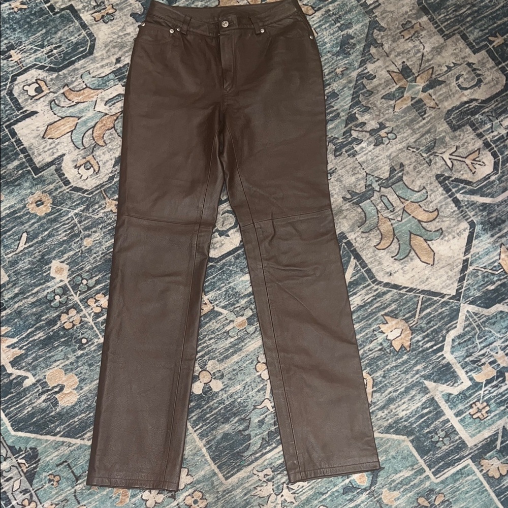 Newport News Brown 100% Leather Pants
